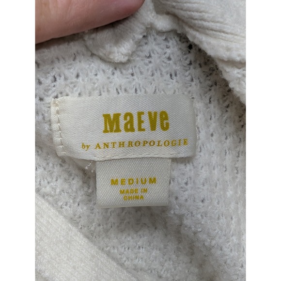 Maeve Anthropologie Cream Waffle Knit V Neck Back Cross Back Sweater Medium - Picture 10 of 15